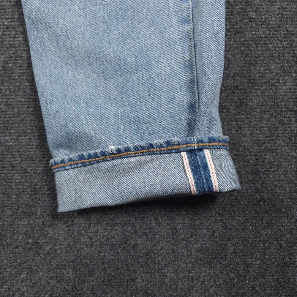 Levis Premium Selvedge 501 Jeans Mens 32x32 Blue Distressed Whiskered Button Fly
